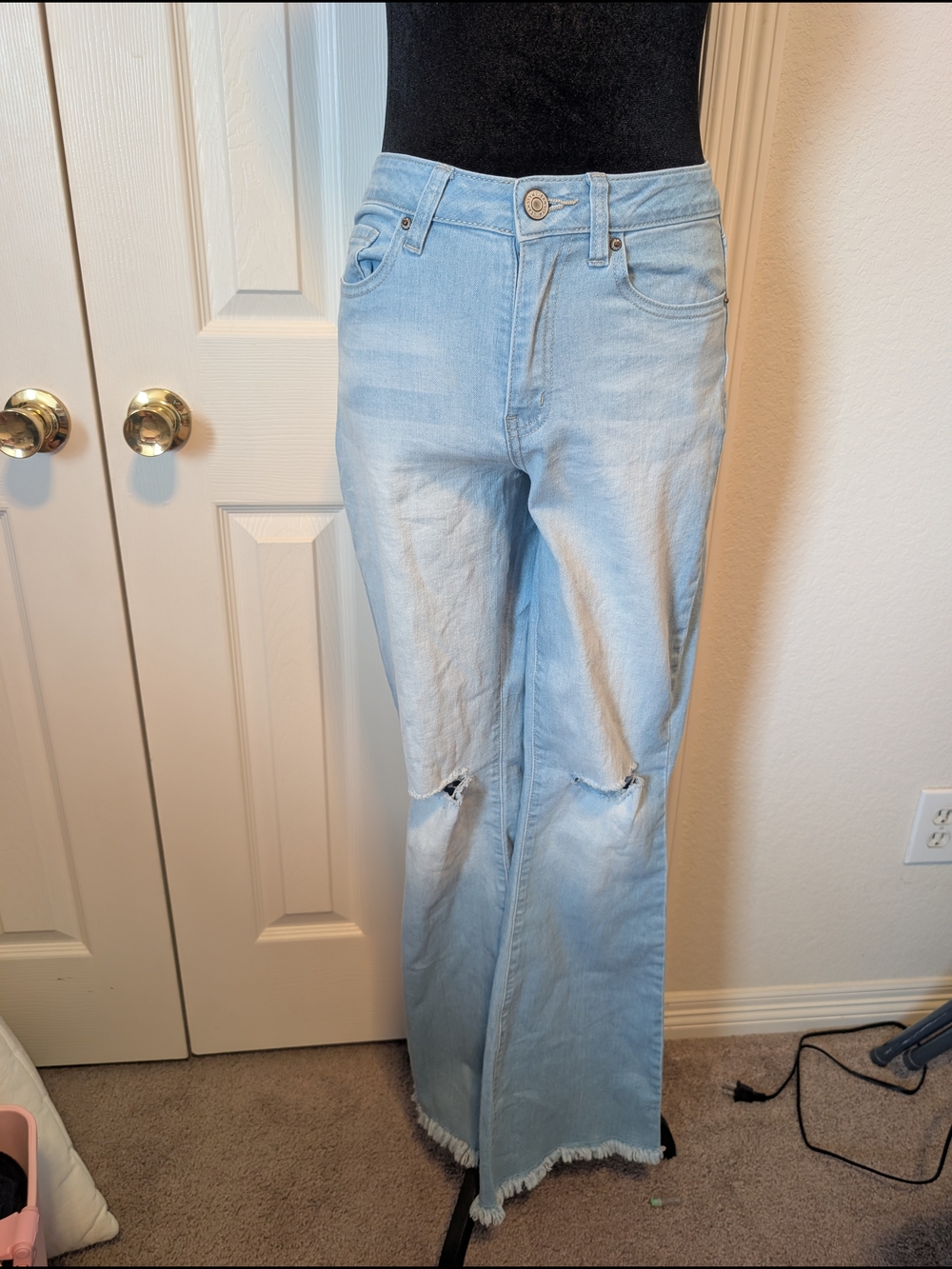 YMI Light Blue Distressed Wide-Leg Jeans